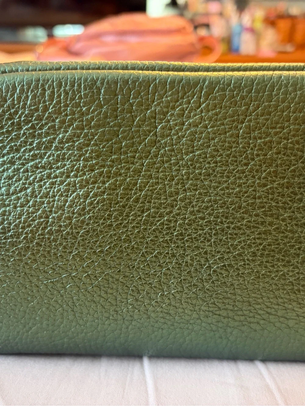 PLG Metallic Greench Leather Astra  Pouch